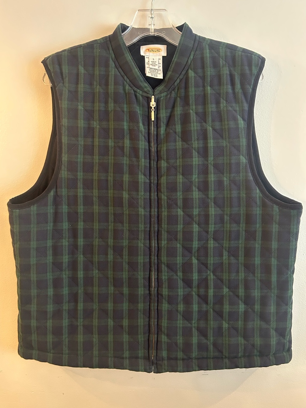 Vintage Talbots green blue Black plaid quilted vest Classy equestrian preppy